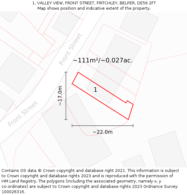 1, VALLEY VIEW, FRONT STREET, FRITCHLEY, BELPER, DE56 2FT: Plot and title map