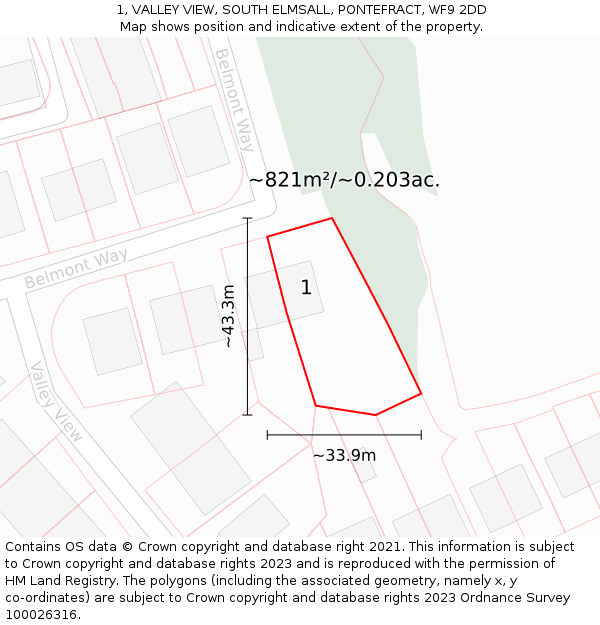 1, VALLEY VIEW, SOUTH ELMSALL, PONTEFRACT, WF9 2DD: Plot and title map