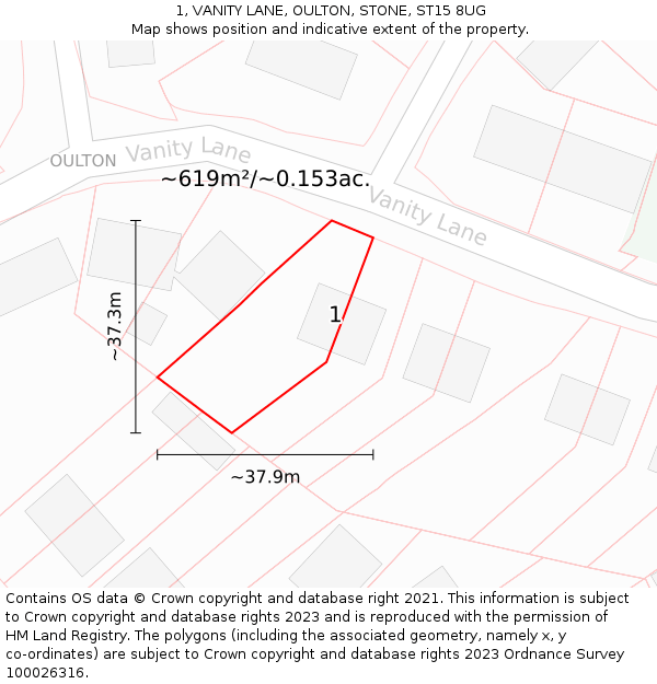 1, VANITY LANE, OULTON, STONE, ST15 8UG: Plot and title map