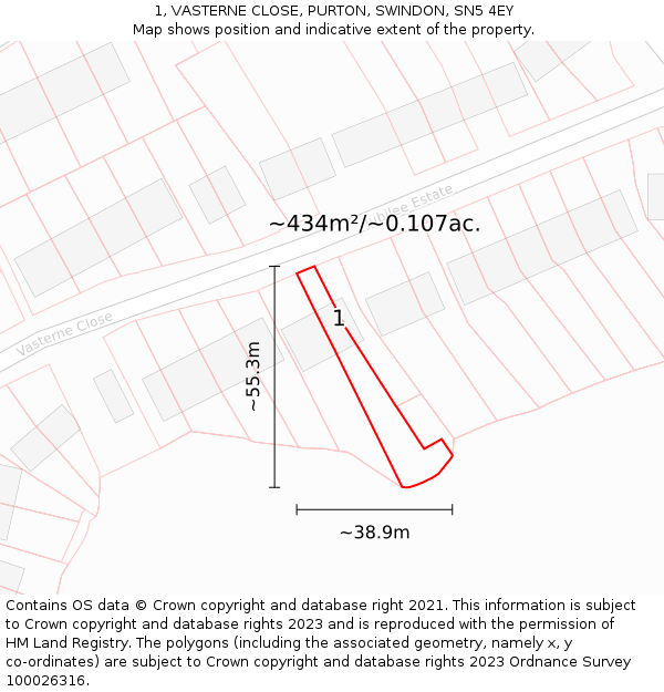 1, VASTERNE CLOSE, PURTON, SWINDON, SN5 4EY: Plot and title map