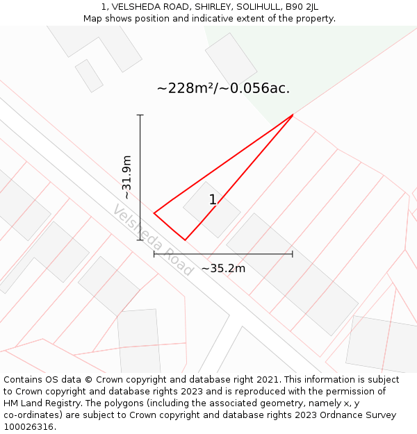 1, VELSHEDA ROAD, SHIRLEY, SOLIHULL, B90 2JL: Plot and title map