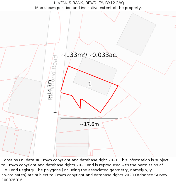 1, VENUS BANK, BEWDLEY, DY12 2AQ: Plot and title map