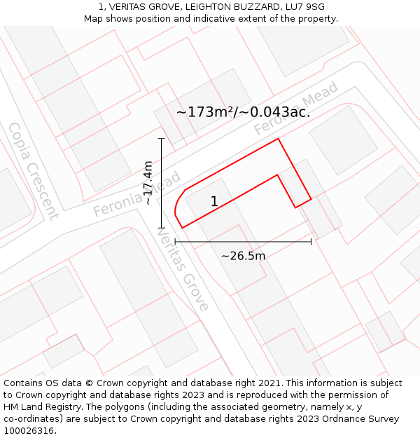 1, VERITAS GROVE, LEIGHTON BUZZARD, LU7 9SG: Plot and title map