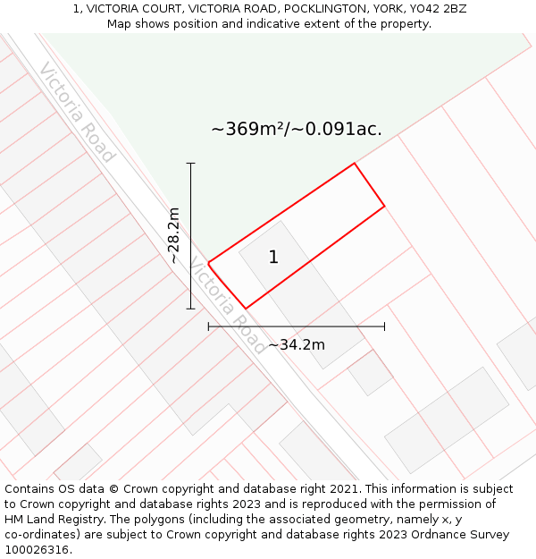 1, VICTORIA COURT, VICTORIA ROAD, POCKLINGTON, YORK, YO42 2BZ: Plot and title map