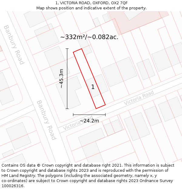 1, VICTORIA ROAD, OXFORD, OX2 7QF: Plot and title map