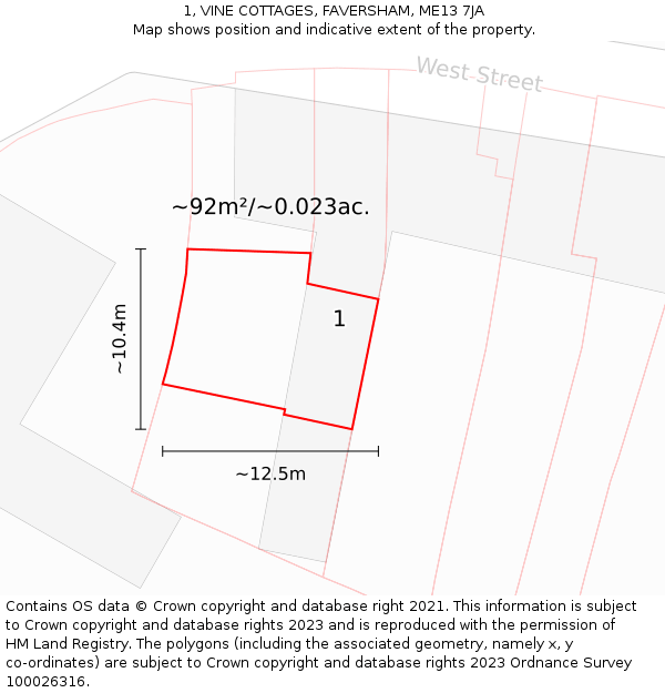 1, VINE COTTAGES, FAVERSHAM, ME13 7JA: Plot and title map