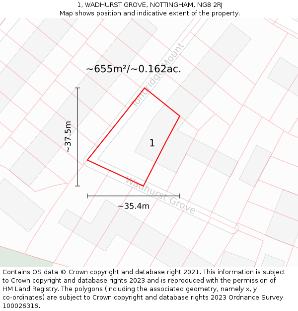 1, WADHURST GROVE, NOTTINGHAM, NG8 2RJ: Plot and title map