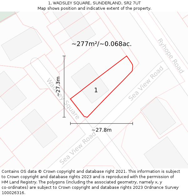 1, WADSLEY SQUARE, SUNDERLAND, SR2 7UT: Plot and title map