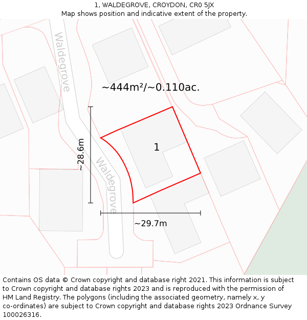 1, WALDEGROVE, CROYDON, CR0 5JX: Plot and title map