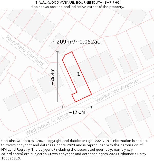 1, WALKWOOD AVENUE, BOURNEMOUTH, BH7 7HG: Plot and title map