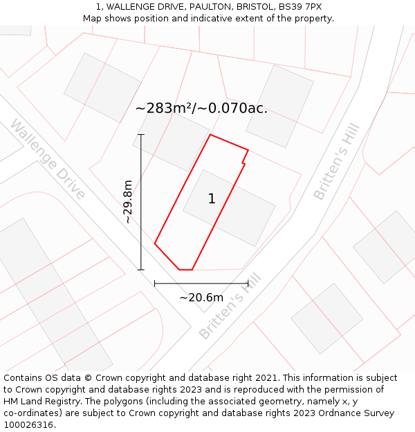 1, WALLENGE DRIVE, PAULTON, BRISTOL, BS39 7PX: Plot and title map