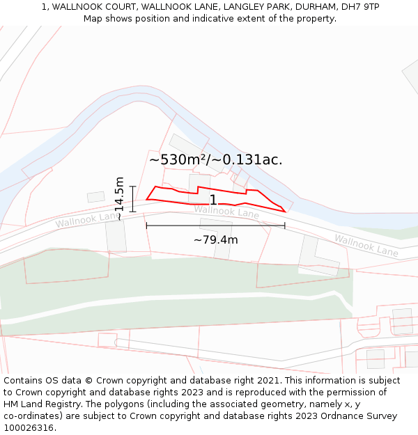 1, WALLNOOK COURT, WALLNOOK LANE, LANGLEY PARK, DURHAM, DH7 9TP: Plot and title map