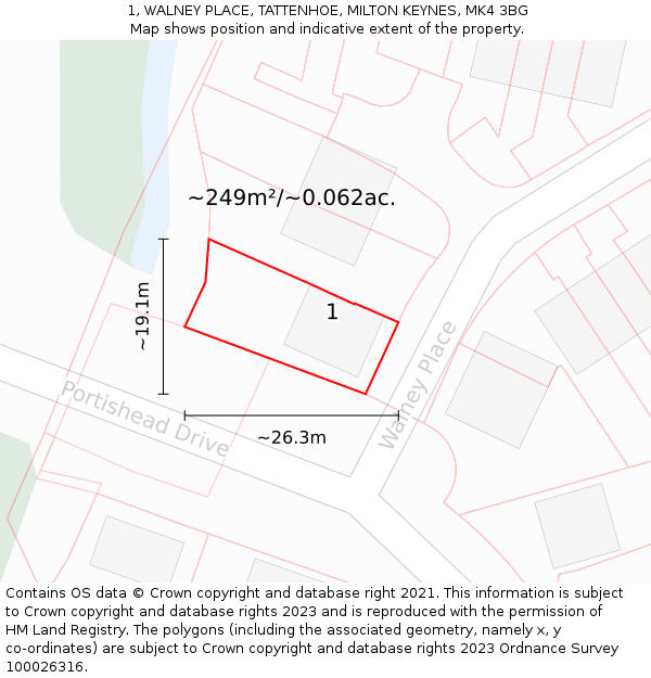 1, WALNEY PLACE, TATTENHOE, MILTON KEYNES, MK4 3BG: Plot and title map