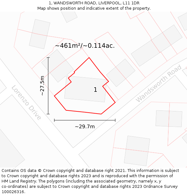 1, WANDSWORTH ROAD, LIVERPOOL, L11 1DR: Plot and title map