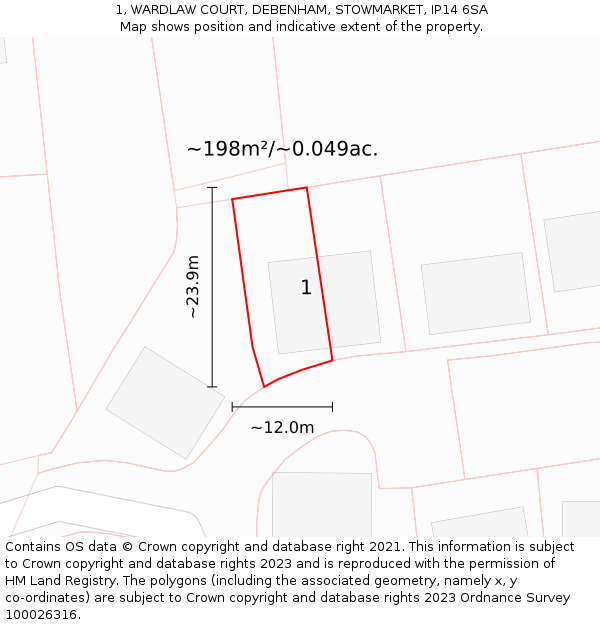 1, WARDLAW COURT, DEBENHAM, STOWMARKET, IP14 6SA: Plot and title map