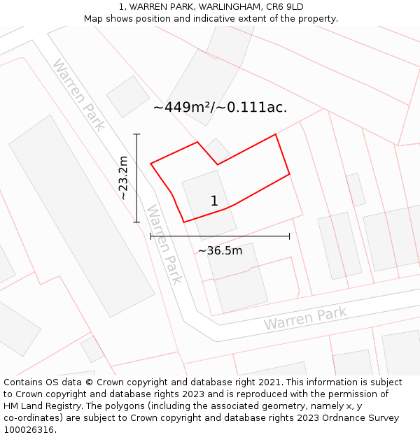 1, WARREN PARK, WARLINGHAM, CR6 9LD: Plot and title map
