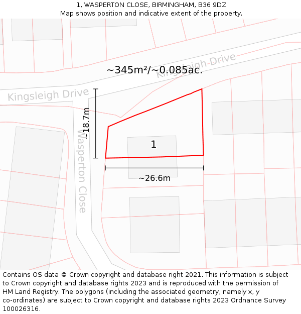 1, WASPERTON CLOSE, BIRMINGHAM, B36 9DZ: Plot and title map