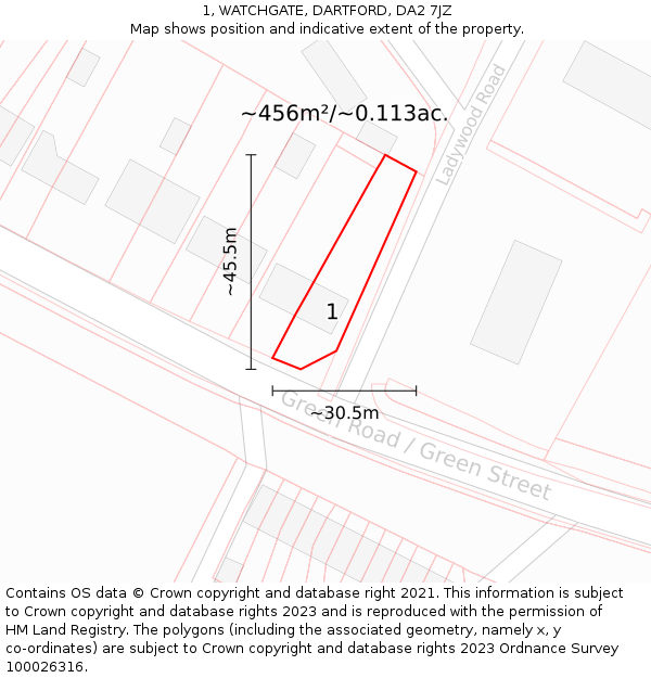 1, WATCHGATE, DARTFORD, DA2 7JZ: Plot and title map