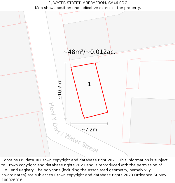 1, WATER STREET, ABERAERON, SA46 0DG: Plot and title map