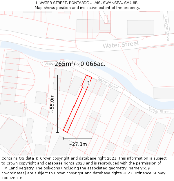 1, WATER STREET, PONTARDDULAIS, SWANSEA, SA4 8RL: Plot and title map