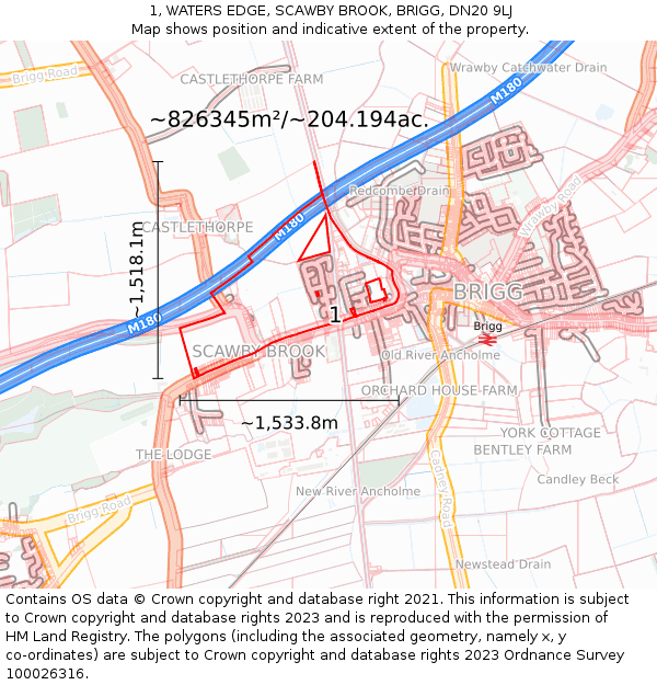 1, WATERS EDGE, SCAWBY BROOK, BRIGG, DN20 9LJ: Plot and title map