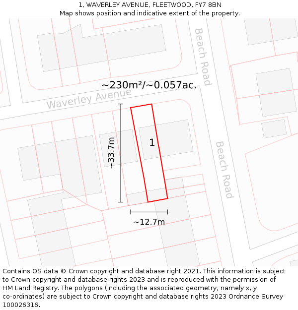 1, WAVERLEY AVENUE, FLEETWOOD, FY7 8BN: Plot and title map