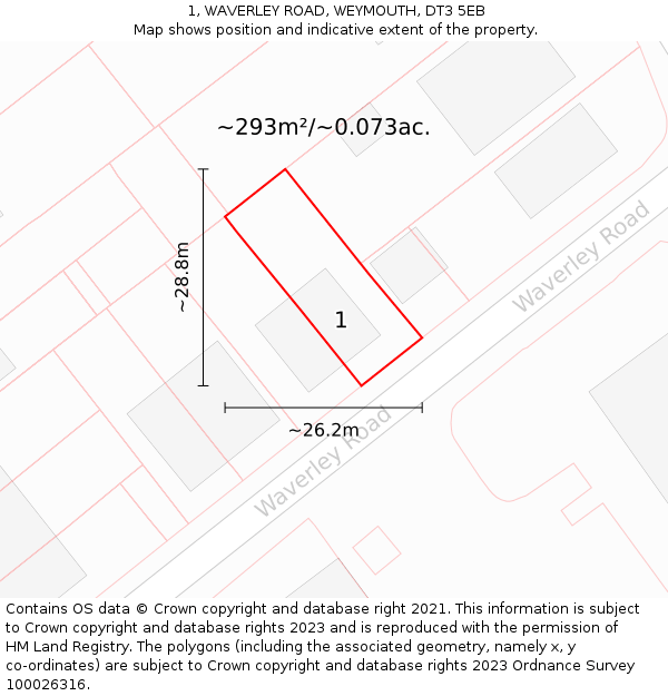 1, WAVERLEY ROAD, WEYMOUTH, DT3 5EB: Plot and title map