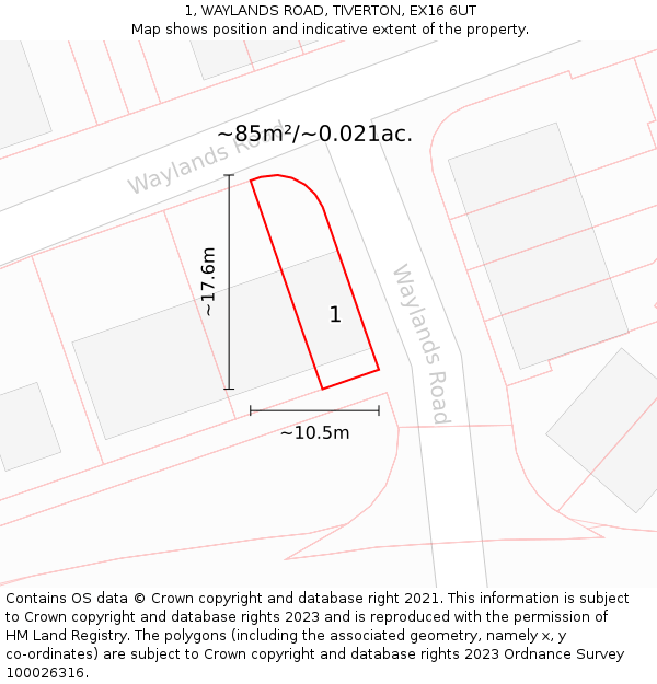 1, WAYLANDS ROAD, TIVERTON, EX16 6UT: Plot and title map