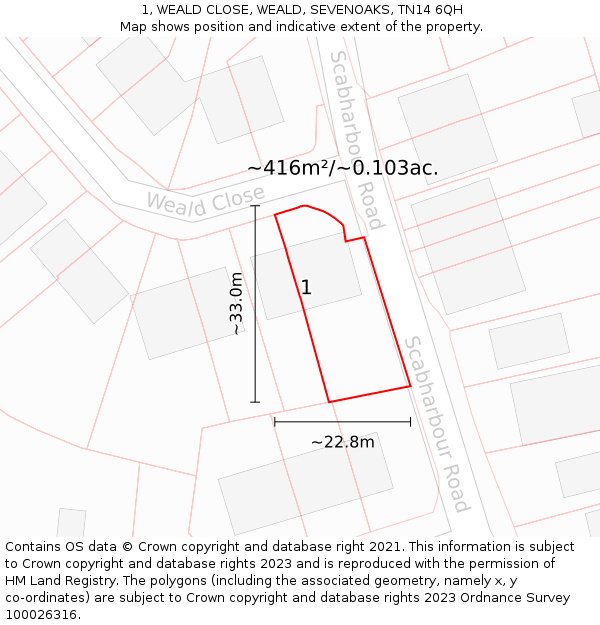 1, WEALD CLOSE, WEALD, SEVENOAKS, TN14 6QH: Plot and title map