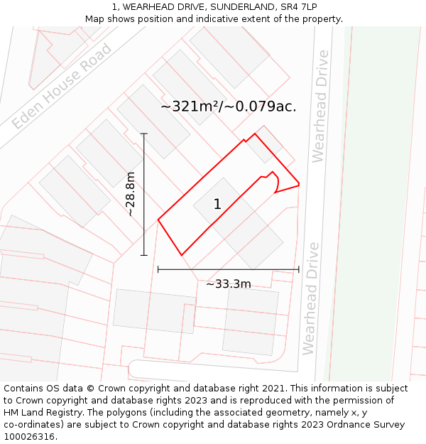 1, WEARHEAD DRIVE, SUNDERLAND, SR4 7LP: Plot and title map