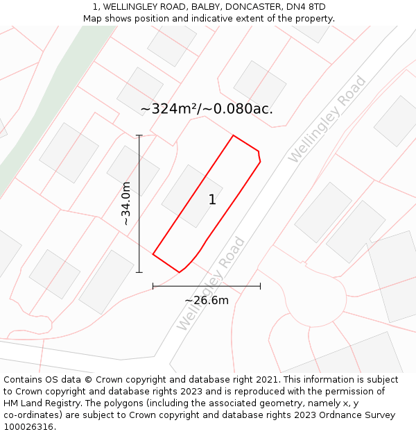 1, WELLINGLEY ROAD, BALBY, DONCASTER, DN4 8TD: Plot and title map