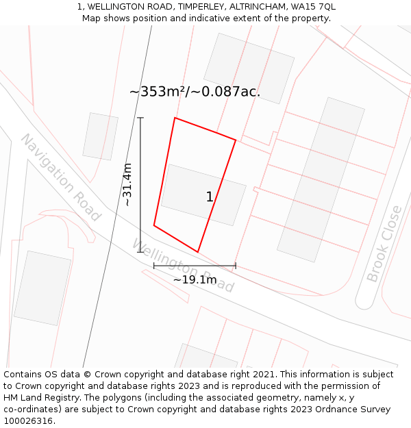 1, WELLINGTON ROAD, TIMPERLEY, ALTRINCHAM, WA15 7QL: Plot and title map