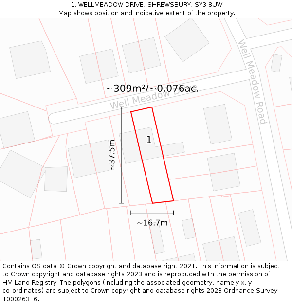 1, WELLMEADOW DRIVE, SHREWSBURY, SY3 8UW: Plot and title map