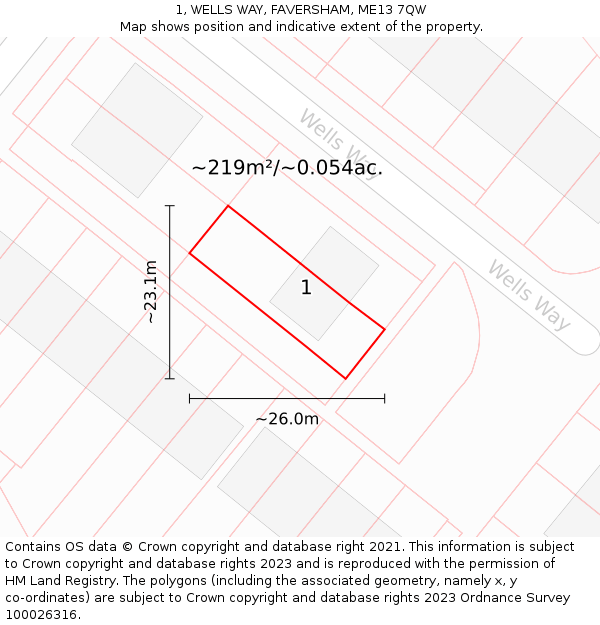 1, WELLS WAY, FAVERSHAM, ME13 7QW: Plot and title map