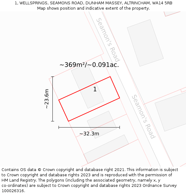 1, WELLSPRINGS, SEAMONS ROAD, DUNHAM MASSEY, ALTRINCHAM, WA14 5RB: Plot and title map