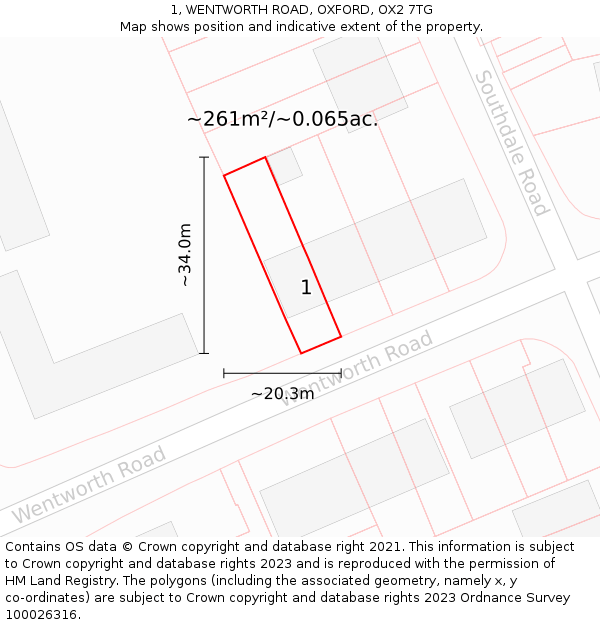 1, WENTWORTH ROAD, OXFORD, OX2 7TG: Plot and title map