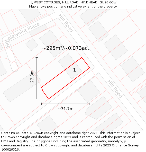 1, WEST COTTAGES, HILL ROAD, HINDHEAD, GU26 6QW: Plot and title map