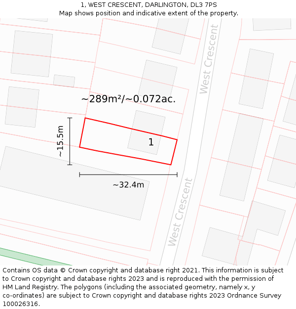 1, WEST CRESCENT, DARLINGTON, DL3 7PS: Plot and title map