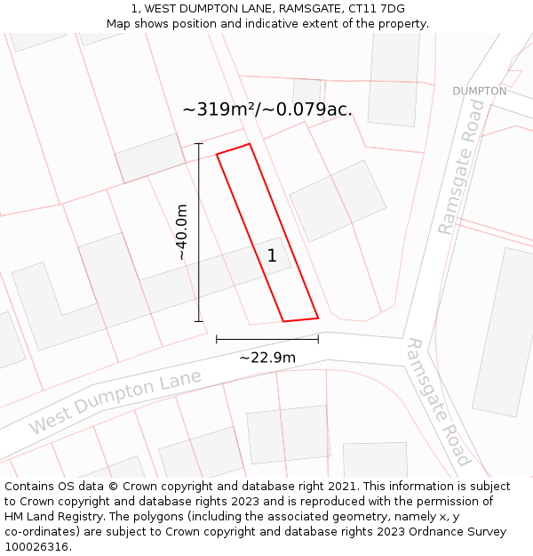 1, WEST DUMPTON LANE, RAMSGATE, CT11 7DG: Plot and title map