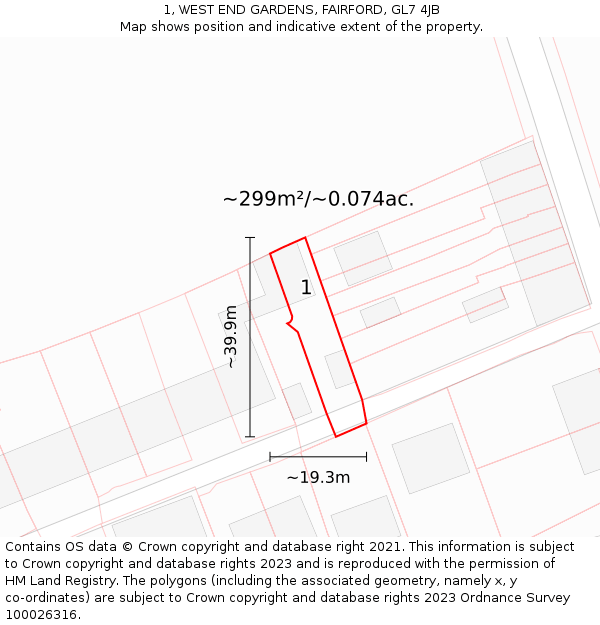 1, WEST END GARDENS, FAIRFORD, GL7 4JB: Plot and title map