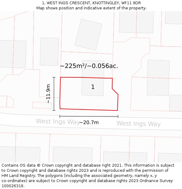 1, WEST INGS CRESCENT, KNOTTINGLEY, WF11 9DR: Plot and title map