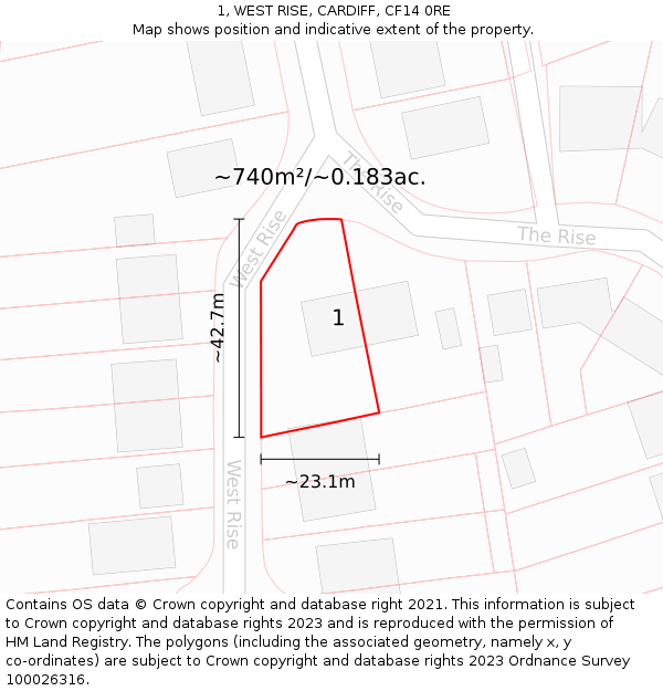 1, WEST RISE, CARDIFF, CF14 0RE: Plot and title map