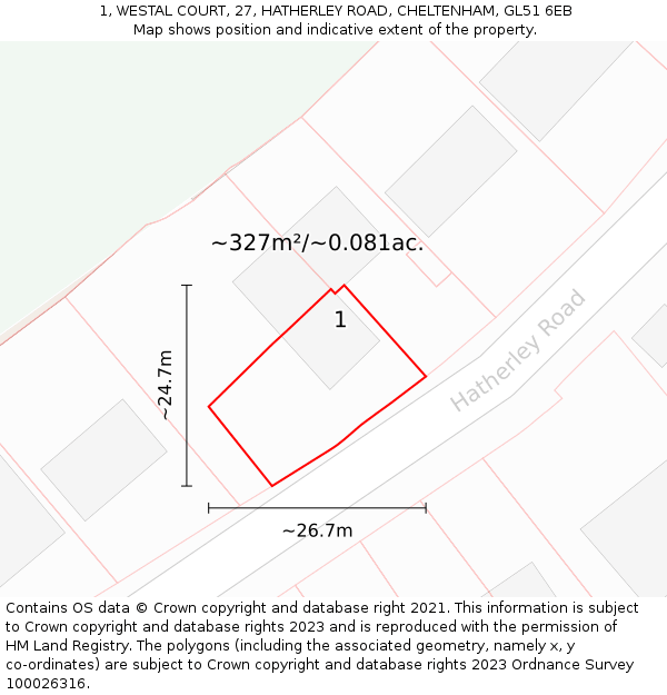 1, WESTAL COURT, 27, HATHERLEY ROAD, CHELTENHAM, GL51 6EB: Plot and title map