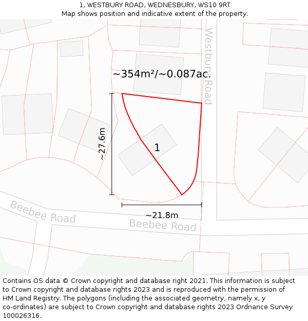 1, WESTBURY ROAD, WEDNESBURY, WS10 9RT: Plot and title map