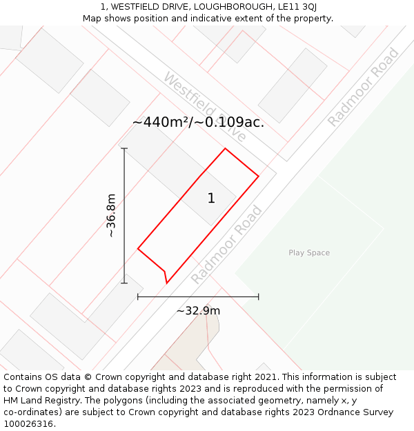 1, WESTFIELD DRIVE, LOUGHBOROUGH, LE11 3QJ: Plot and title map