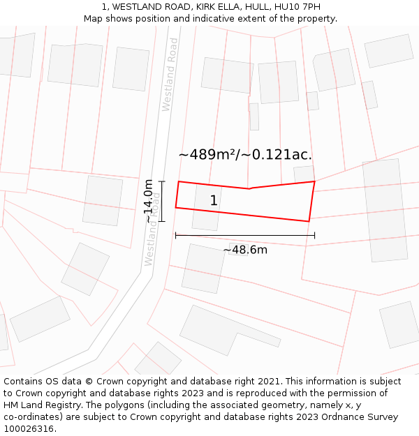 1, WESTLAND ROAD, KIRK ELLA, HULL, HU10 7PH: Plot and title map