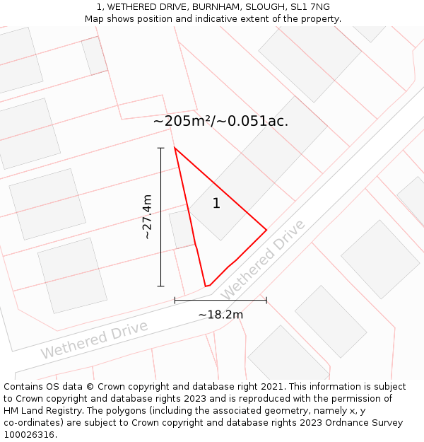 1, WETHERED DRIVE, BURNHAM, SLOUGH, SL1 7NG: Plot and title map