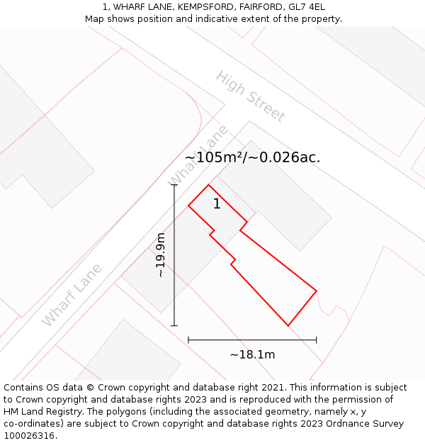 1, WHARF LANE, KEMPSFORD, FAIRFORD, GL7 4EL: Plot and title map