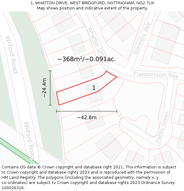 1, WHATTON DRIVE, WEST BRIDGFORD, NOTTINGHAM, NG2 7UX: Plot and title map