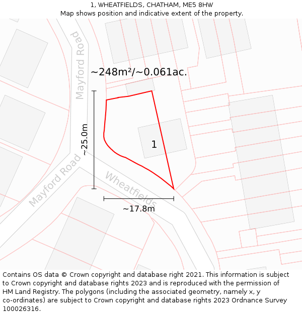 1, WHEATFIELDS, CHATHAM, ME5 8HW: Plot and title map